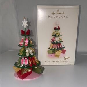 2005 Hallmark Barbie Shoe Tree Ornament - Green, Red, Gold